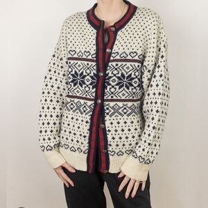 Vintage LL BEAN Nordic Hearts Wool Cardigan Size XL